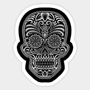 Intricate White and Black Sugar Skull Sticker